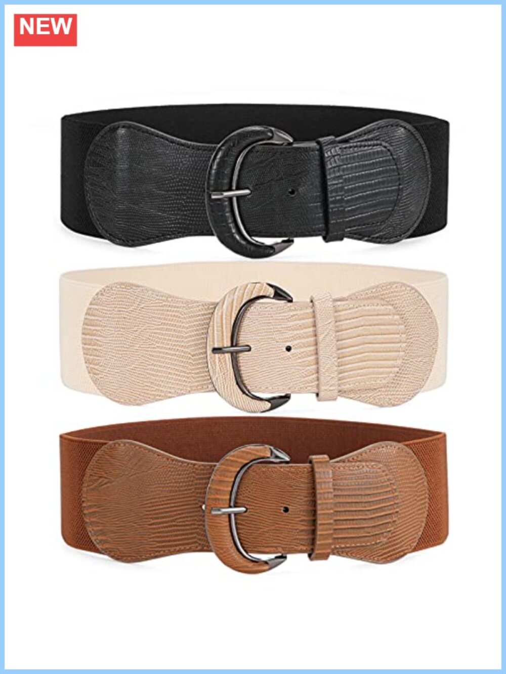 Wide Elastic Waist Belt Stretchy Faux Leather Hook Buckle Dress Waistband